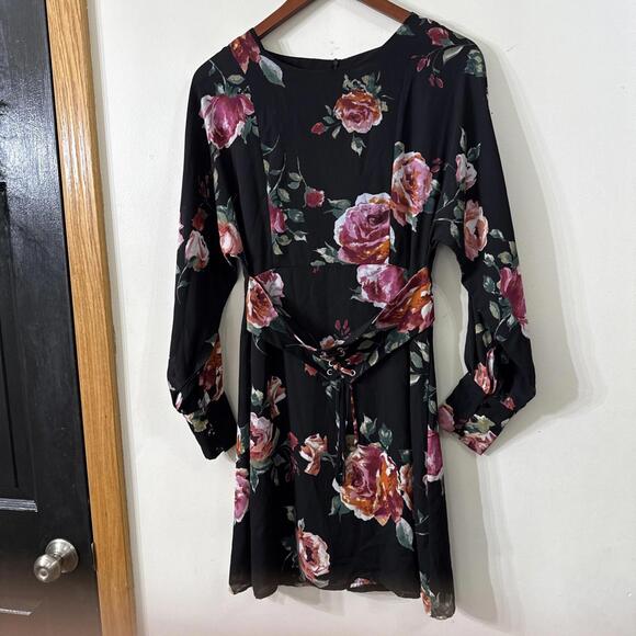 Everly Dresses & Skirts - Everly Black Pink Roses Dress Sz M Corset Belt Whimsigoth Dark Romantic Fairy